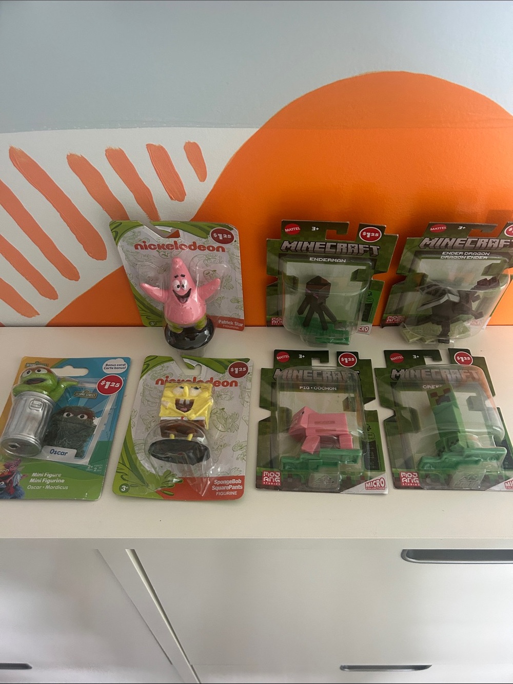 Nickelodeon & Minecraft Figurine Lot - Pink, Green, Yellow set of 7